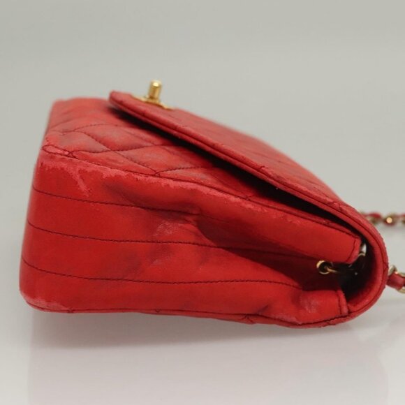 CHANEL Matelasse Chain Shoulder Bag Lamb Skin Red Gold CC Auth 136059 - Picture 5 of 16